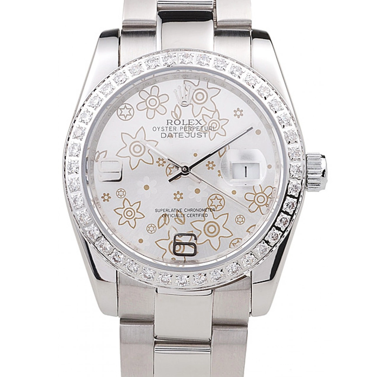 AAA Replica Watches Diamond Silver Rolex Steel Flowers 98081 Dial Datejust Stainless Polished Plated 0807